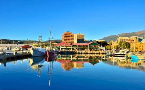 Hobart harbor open-top sightseeing bus